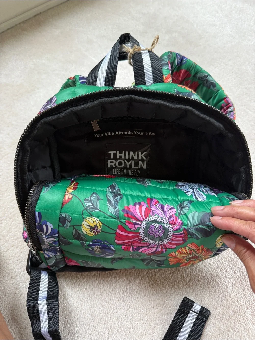 Think Royln Green Floral Quilted Crossbody Bag